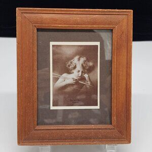 Antique 1897 M.B. Parkinson Framed Sepia Photograph Of Cupid In Wooden Frame